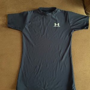 Youth Under Armour, Fitted Athletic Shirt, Navy Blue, Size Youth Large.